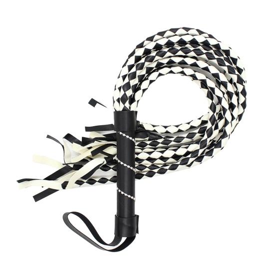Faux Leather Horse Whip Two-Tone 8 Braiding Tails Whip Hangable Horse Training Whip Riding