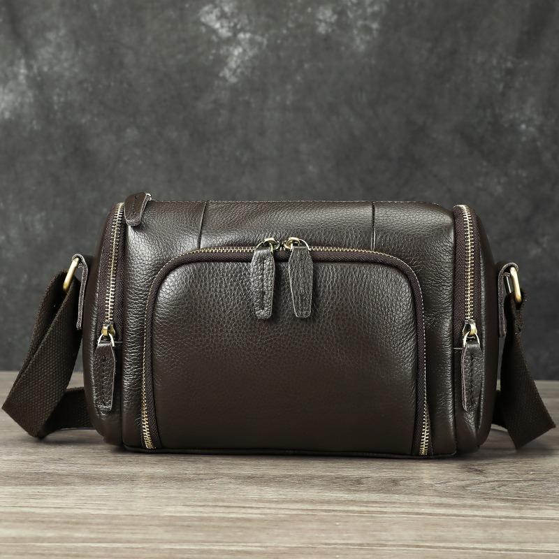 

small horizontal cylinder bag, men s shoulder bag, leather retro men s diagonal span bag.