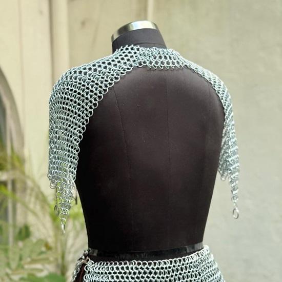 Edgy Chainmail Body Armor Set Silver Statement Top  Skirt for Festival, Cosplay And Layered Fashion
