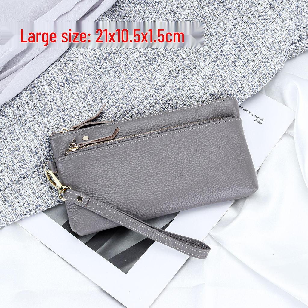 Portefeuille Pochette en Cuir de Vache Grande Capacité pour Femme avec Rangement pour Téléphone