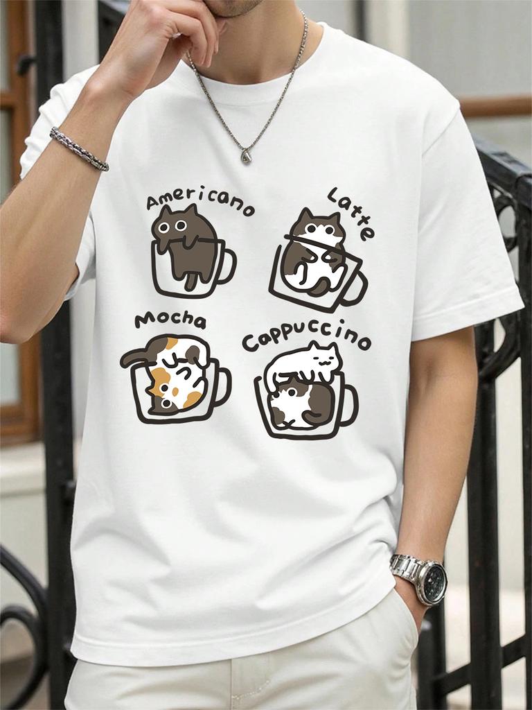 Cat Coffee Art Letter Printing TShirts Womens Cotton Summer Tops Soft Loose ONeck Short Sleeve T Shirts Casual Womans Clothes