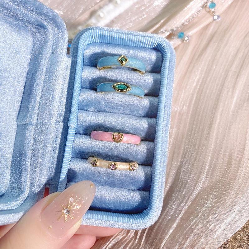 Macaron Color Set, Colored Zircon Dripping Oil, Fine Open Ring, Niche Design, Index Finger Ring, Women'S Model.
