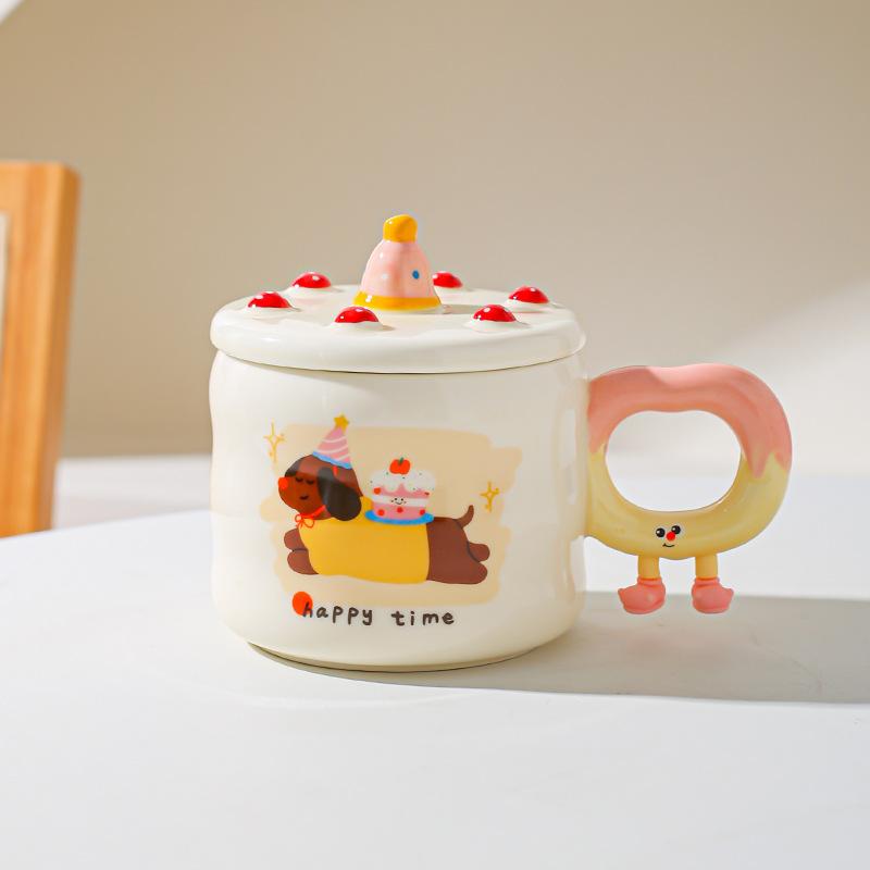 Creative Cute Cartoon Birthday Cake Cup Ceramic Mug Gift Home Cup Coffee Cup Water Cup Couple Cup