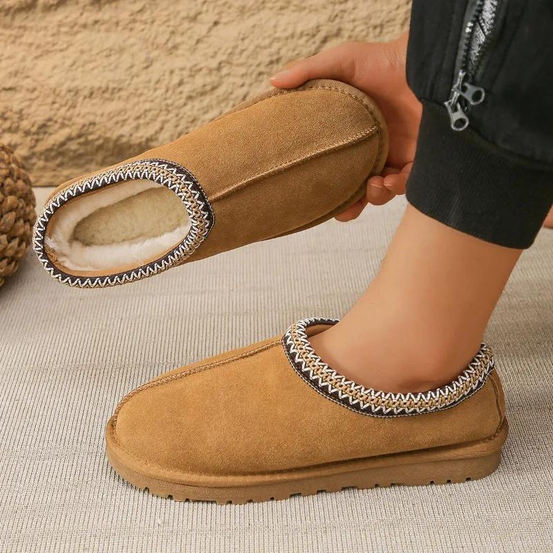 2024 New Women's Boots Warm Winter Solid Color Shallow Mouth Flat Bottom Comfortable Round Toe Slip-On Women's Boots Zapatos