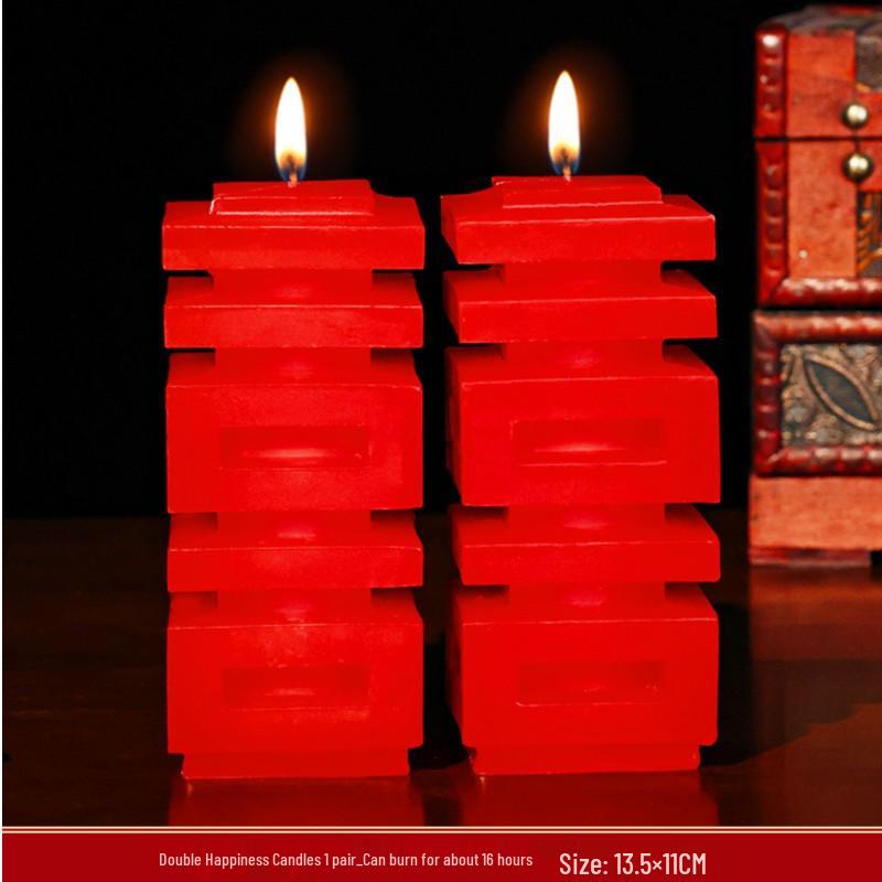 Smokeless Wedding Candles: Red Dragon & Phoenix, Double Happiness Pair