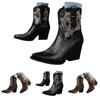 Chunky Heel Pointed Toe Women's Cowboy Boots Fashionable Casual Embroidered Retro Side Wide Calf Knee High Boots for Women Tan