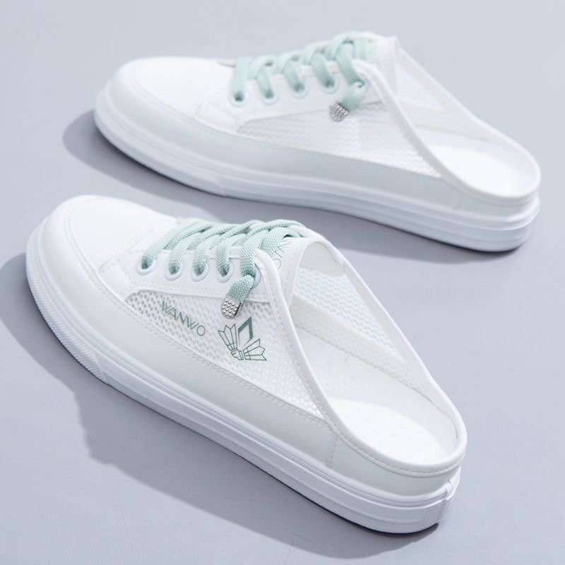 Half slippers women's 2025 summer new versatile thin breathable mesh shoes sandals outer wear bag head white single shoes