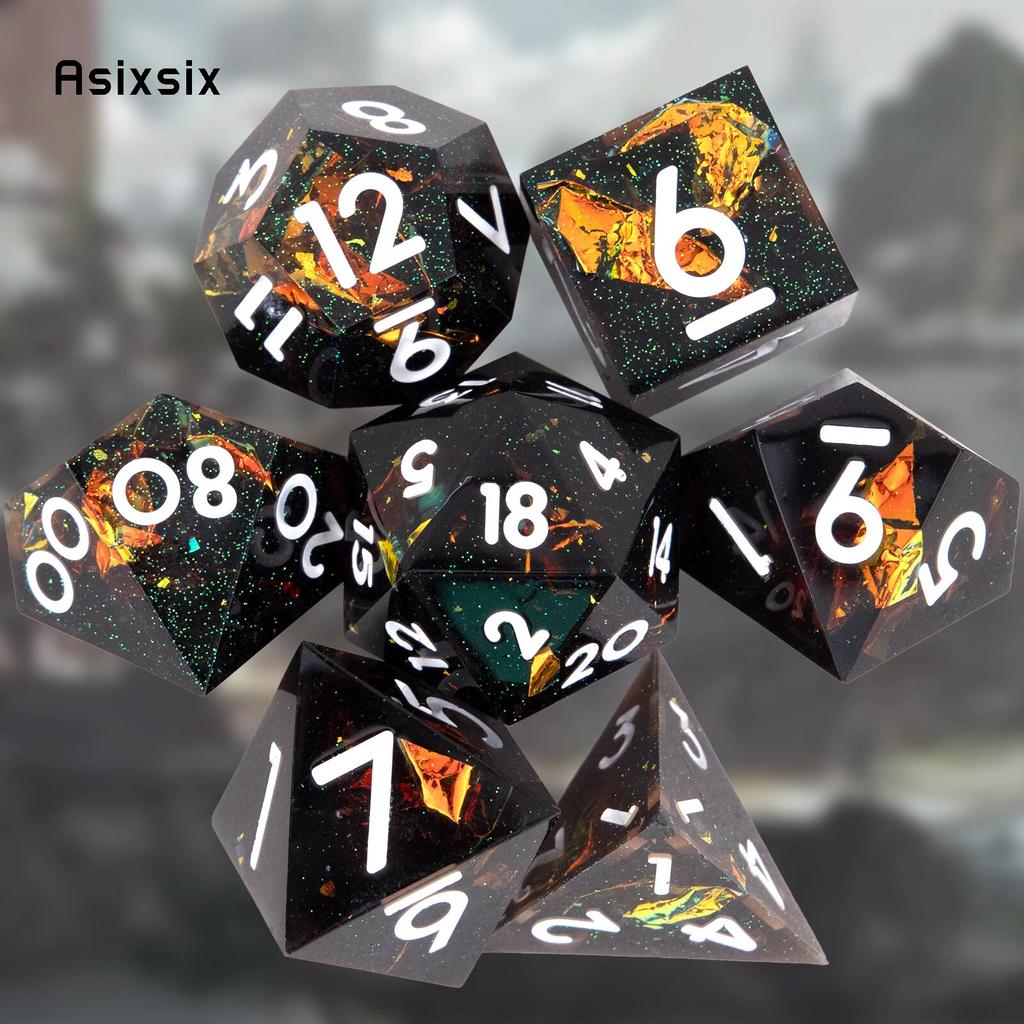 7 Pcs Black White Number Sharp Edge Resin Dice Polyhedral Dice Suitable for Role-Playing RPG Board Game