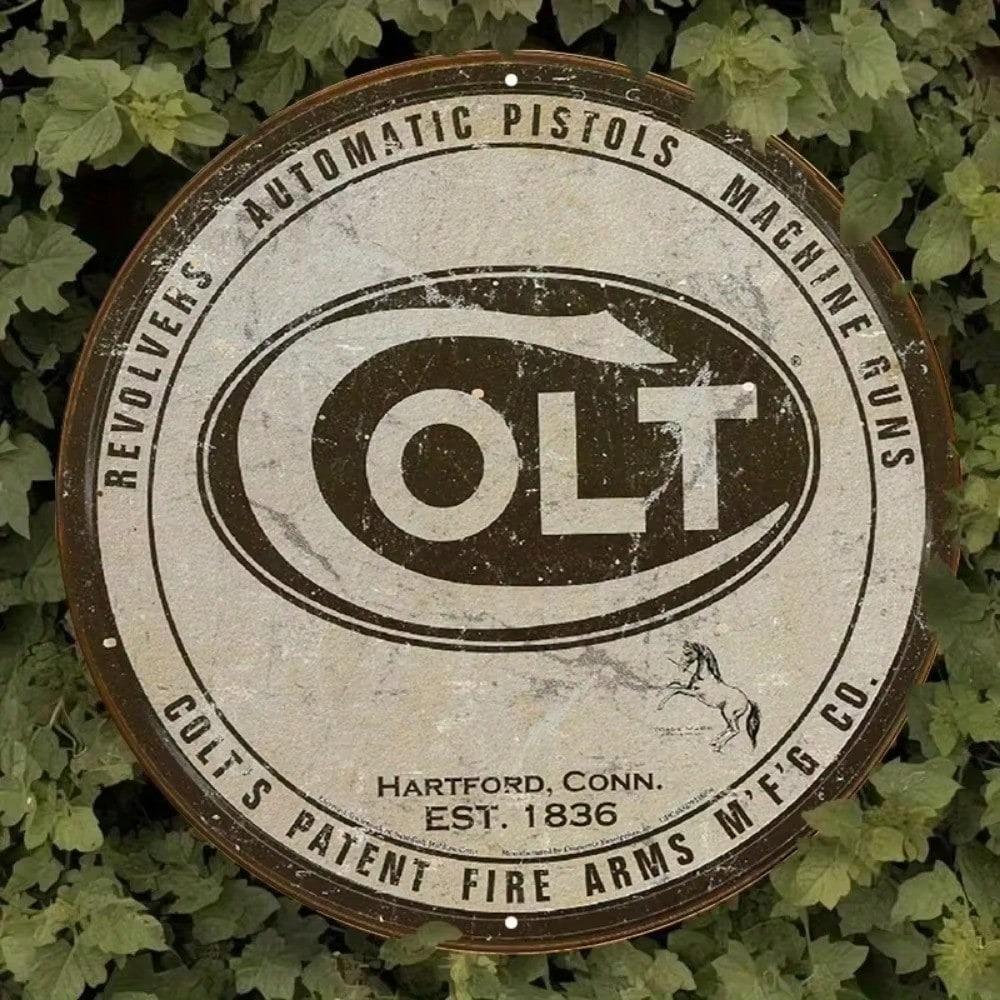 Colt Revolver Round Metal Tin Sign Vintage Wall Decor for Cafe Bar Home