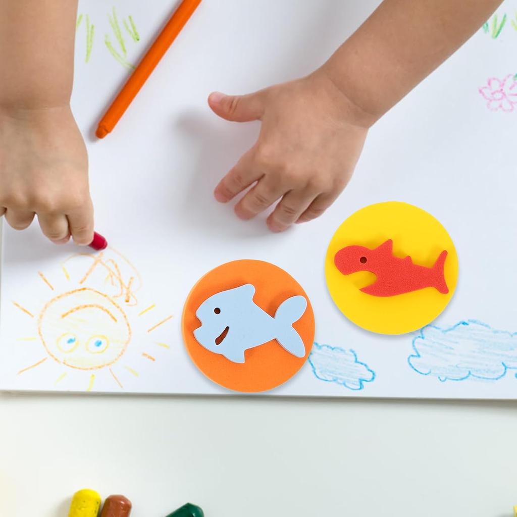 NUOBESTY Kids Painting Sponge 6Pcs EVA Paint Stamper Ocean Animal Pattern Sponge Painting Shapes Early Learning Finger Paint Sponge Craft Drawing