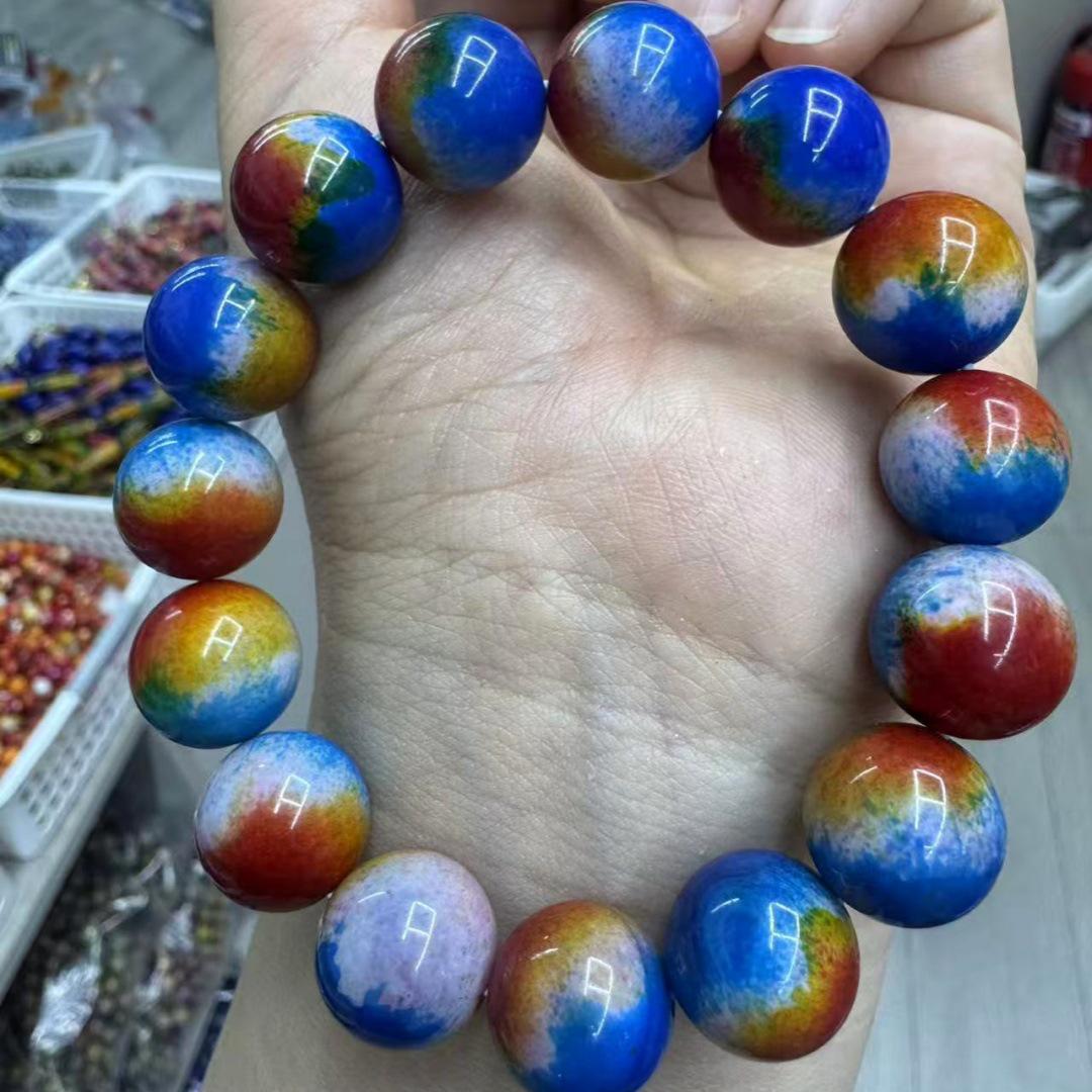 

Earth-Toned Blue Agate Barrel Bead Bracelet with Natural Starry Sky Beads