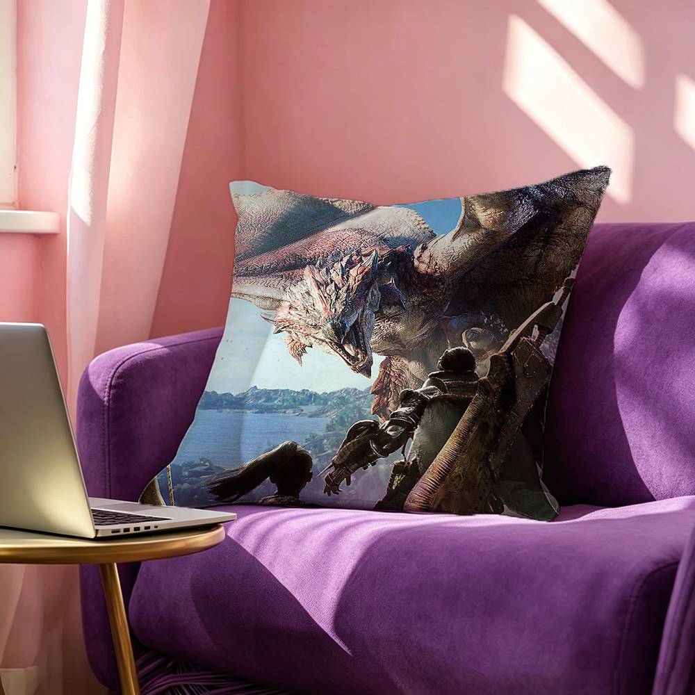 Game MMonster HHunter Pillow Case Square DoubleSided Sofa Cushion Cover Bedroom Bedside Pillow