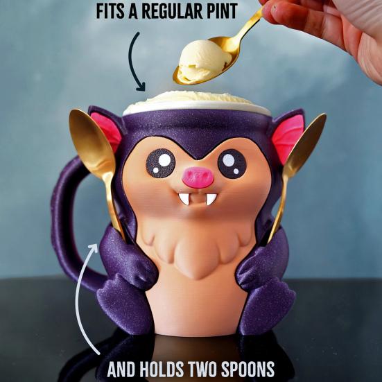 Ice Cream Pint Holder 3D Printing Bat Ice Cream Pint Containers Reusable Plastic Ice Cream Tub Halloween Dessert Container