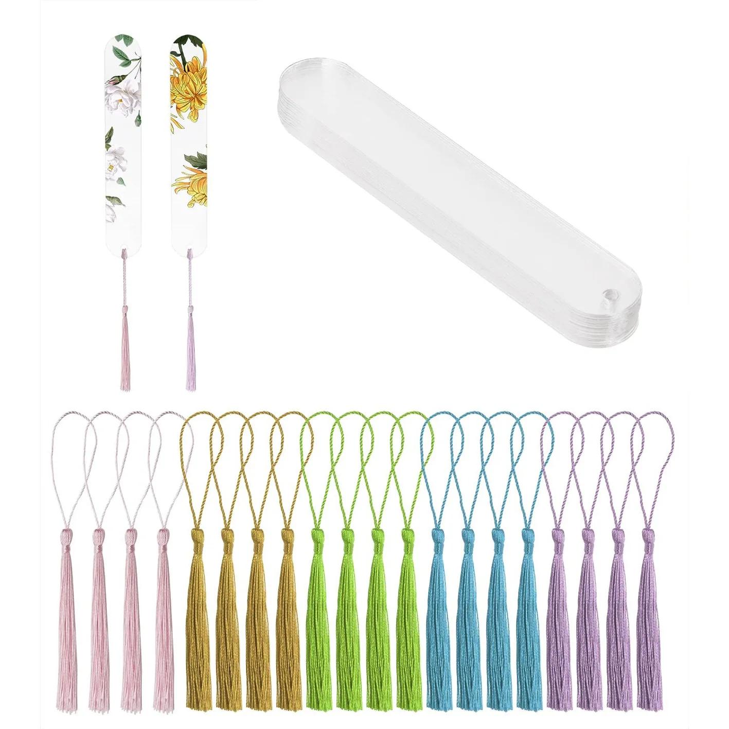 

20pcs Blank Clear Acrylic Bookmarks Diy Unfinished Bookmark Rectangle Transparent Book Markers With Tassels Graduation Gift Tag