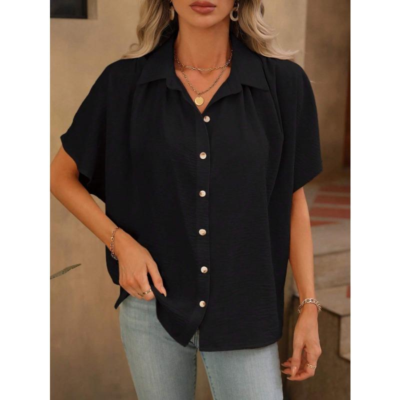 

VEZFAA Женская мода Повседневная Летняя Весна Цветные Блоки Принт Короткие Рукава Воротник ПОЛО Блузки и Рубашки XXL чёрный