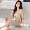 Pajamas with chest pads, women's summer modal short-sleeved cropped pants, summer thin cool cotton and silk loungewear set