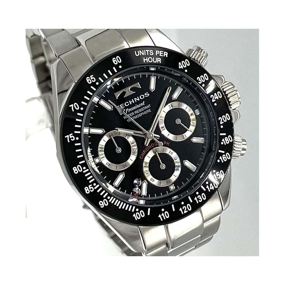 Technos Limited Edition Lucky Aurora Light Stone Chronograph Men's Watch Black with Adjustment Tool