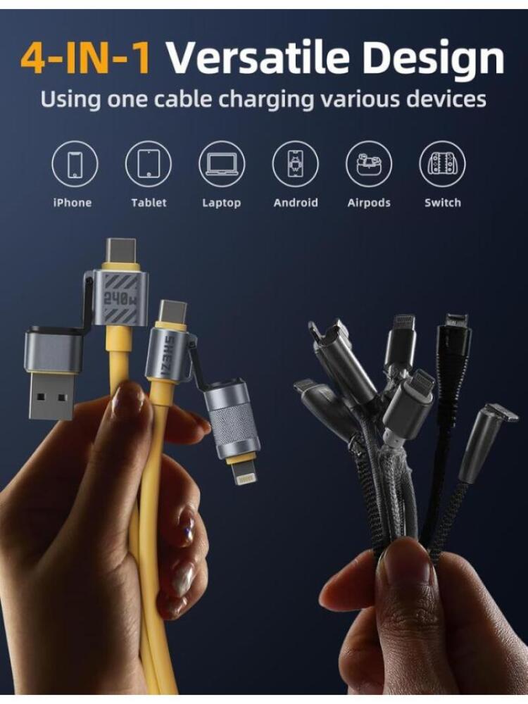 Max 240W 4-in-1 SchnellladekabelZwei Zug Zwei Ladekabel mit USB-A/Type-C/Lightning für Samsung Galaxy Handyzubehör