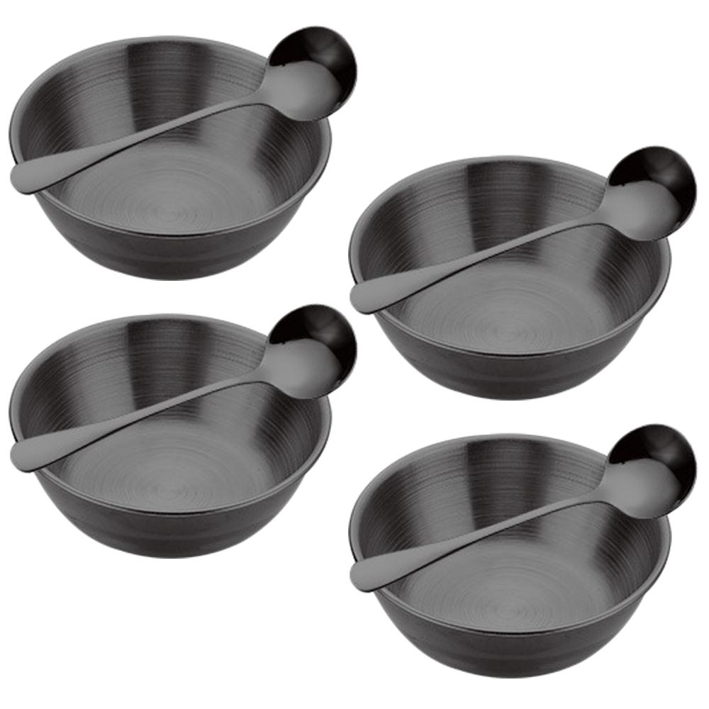 4Pcs Stainless Steel Golden Sauce Dish and 4Pcs Spoon for Appetizer Serving Tray Sauce Dishes Spice Plates Kitchen Supplies