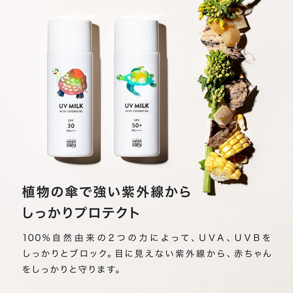 Mama Baby Non-Chemical UV Milk SPF50+ / PA++++ [100% Plant-Derived, UV-Absorber-Free, Sensitive Skin, Washes Off with Soap] 50mL