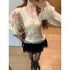 V-neck gentle lace knitted sweater spring pure desire slim-fit backing sweater bow inside top