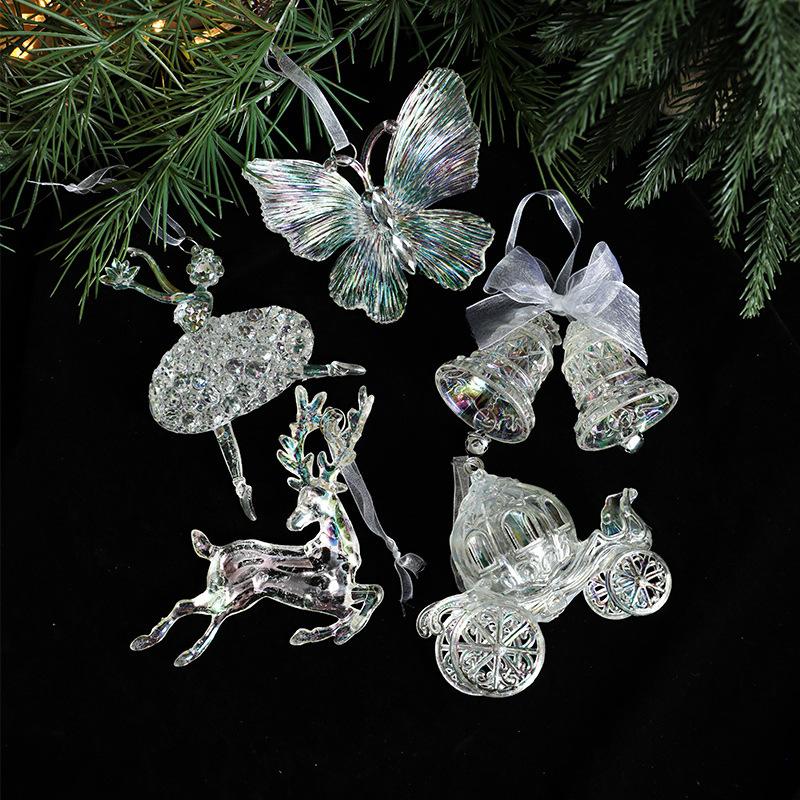New Christmas Tree Pendant Acrylic Transparent Colorful Symphony Creative Bells Angel Girl Christmas Decoration Pendant Festive