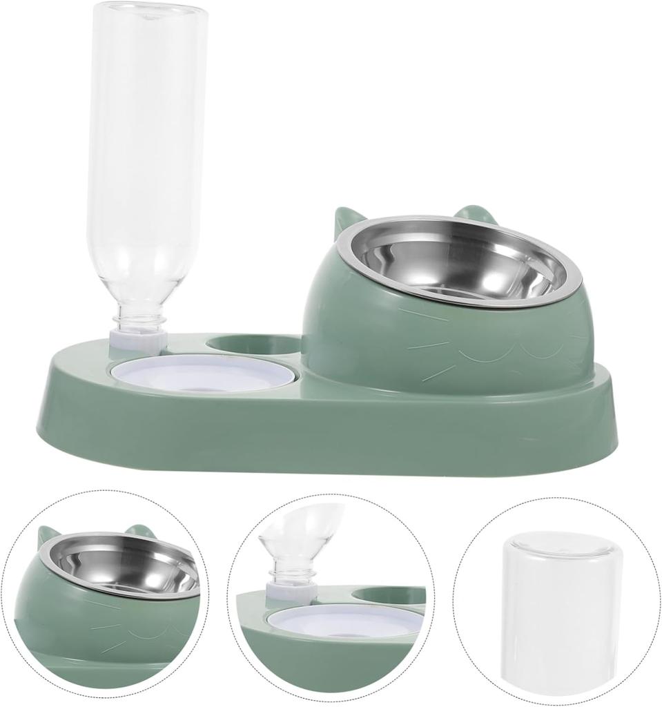 2 In 1 Cat Bowl Water Dispenser Automatic Water Storage Pet Food Bowl Food Container with Waterer Feeder Dog Cat Food Bowl