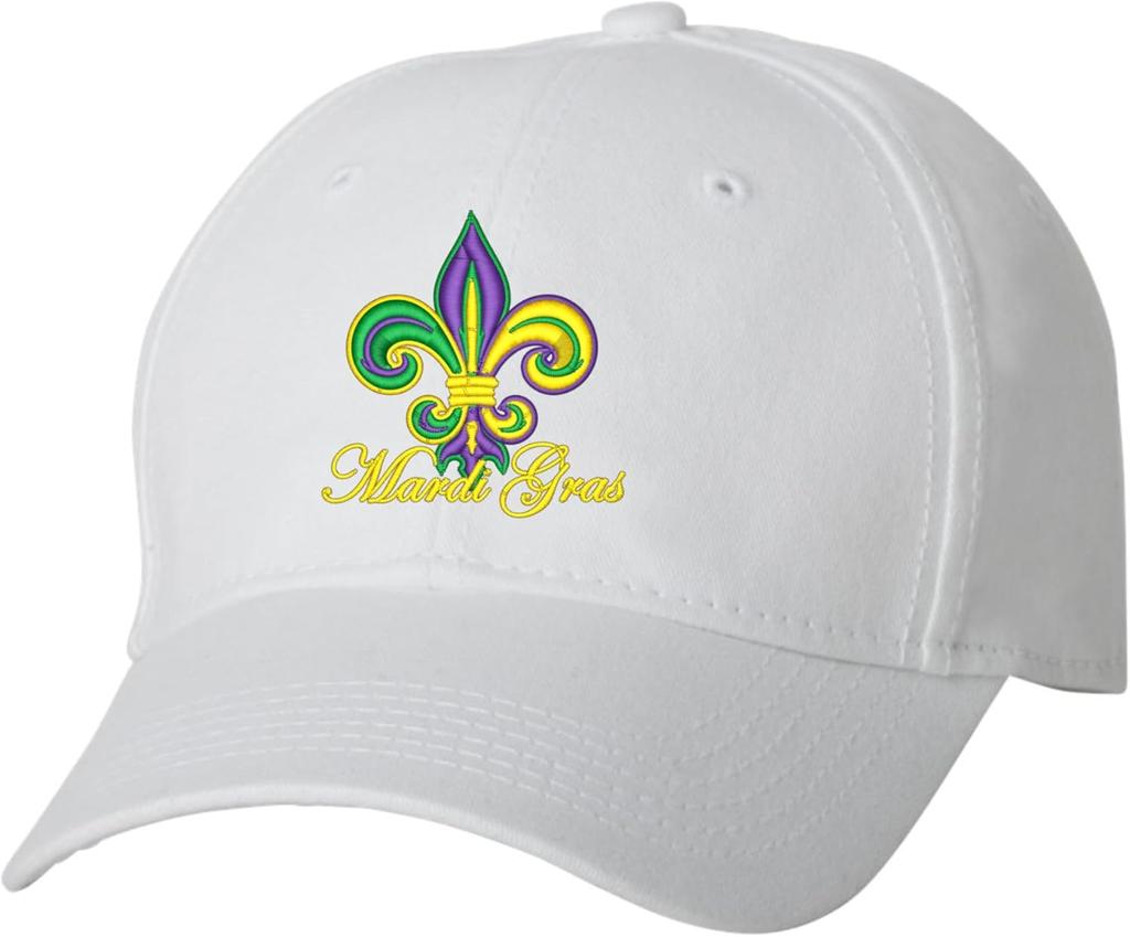 Mardi Gras Fleur De Lis Embroidered Baseball Cap Polyester Adjustable Casual Hat for Adults