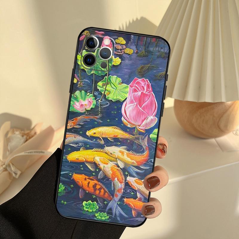 Koi Carp Fish Painting Phone Case For iPhone 15 14 13 12 11 16 17 Pro Max 13 Mini 15 16 Plus 16e 17 Air Cover Funda
