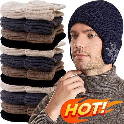 Winter Women Men Ear Protection Knitted Hat Velvet Warm Earmuffs Cap Soft Wool Ski Riding Bonnet Plush Thicken Skullies Beanies