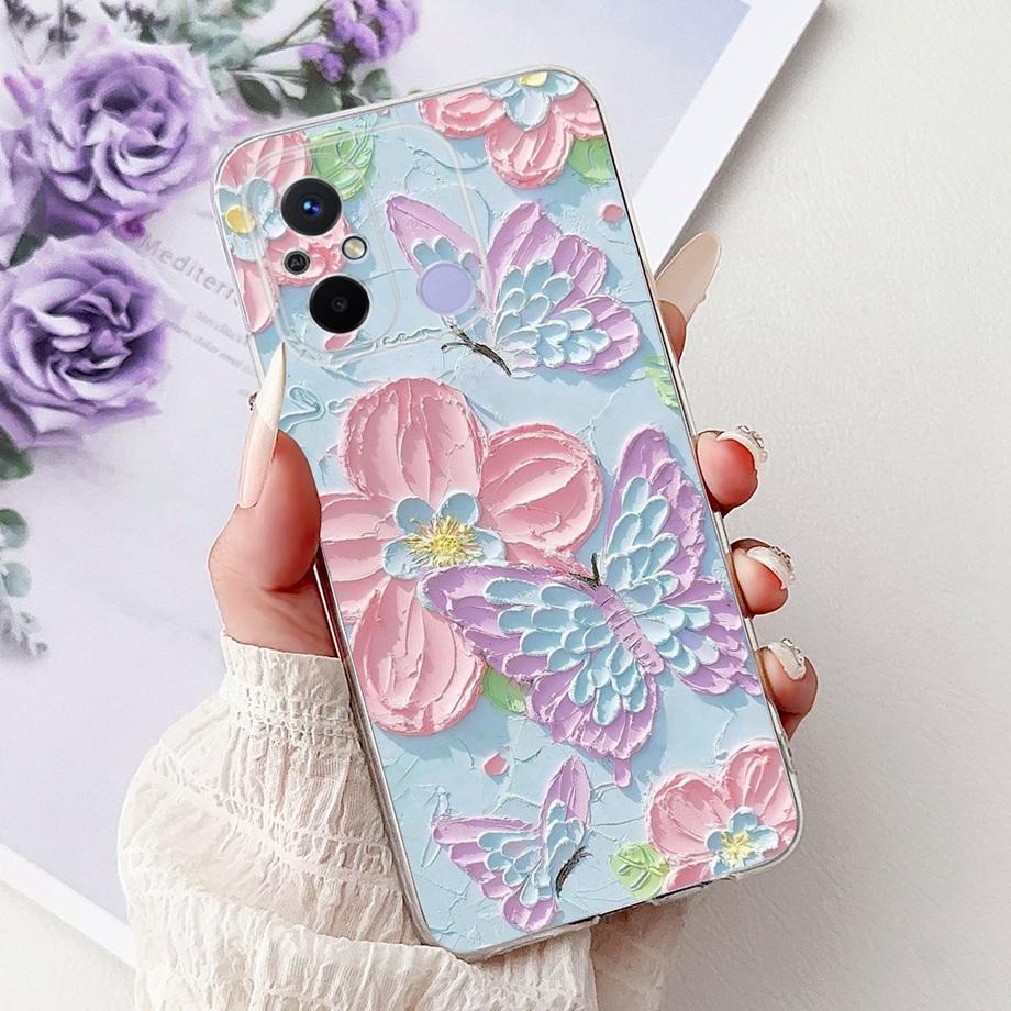 For Xiaomi Redmi 12C Case Cute Cat Luxury Butterfly Painted Cover 6.71'' Soft Silicone Phone Cases For Redmi 12C Redmi12C Fundas