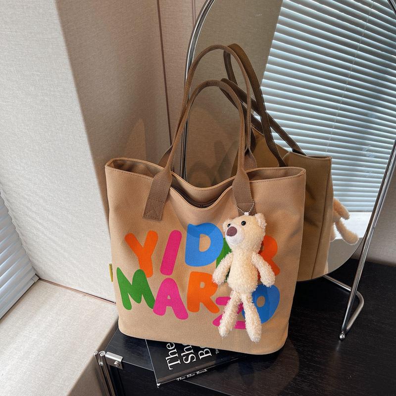 Letter large-capacity canvas bag women's new portable shoulder commuter bag class tote bag