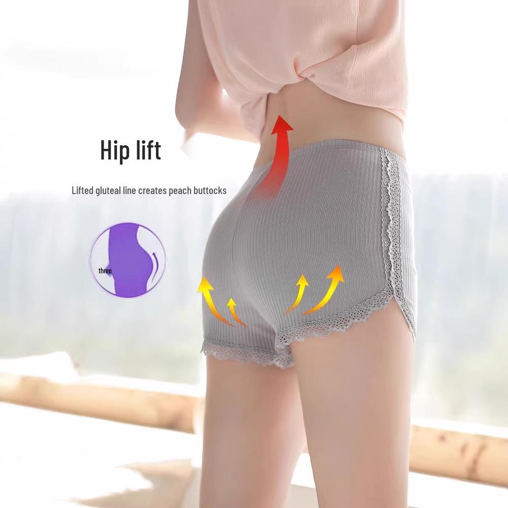 Lace Trim Ice Silk Safety Pants for Girls - Anti-Exposure, Three-Quarter Length, Wear Outside or as Base Layer 