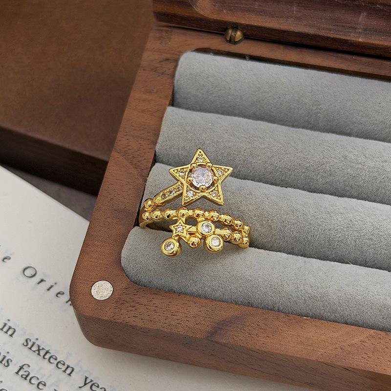 Xiaoxiangfeng Light Luxury Dream Wind Stars Meteor Full Of Diamonds Zir*****Pen Ring Exquisite And Beautiful Super Fairy Stacked Ring