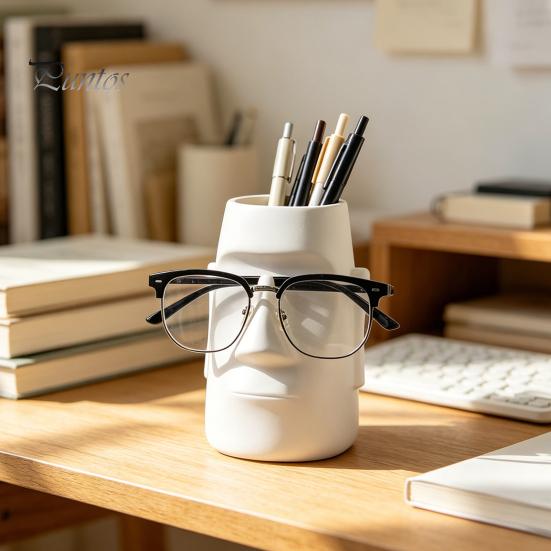 Creative Desktop Storage Abstract Face Statue Eyeglass Holder And Pen Holder, Modern Art Home Office Organizer Desk for Office, Decor, Makeup