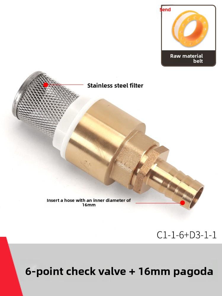 Copper Faucet Check Valve Self-priming Pump Inlet with Filter Anti Backflow Spring One-way Valves Insert Hose