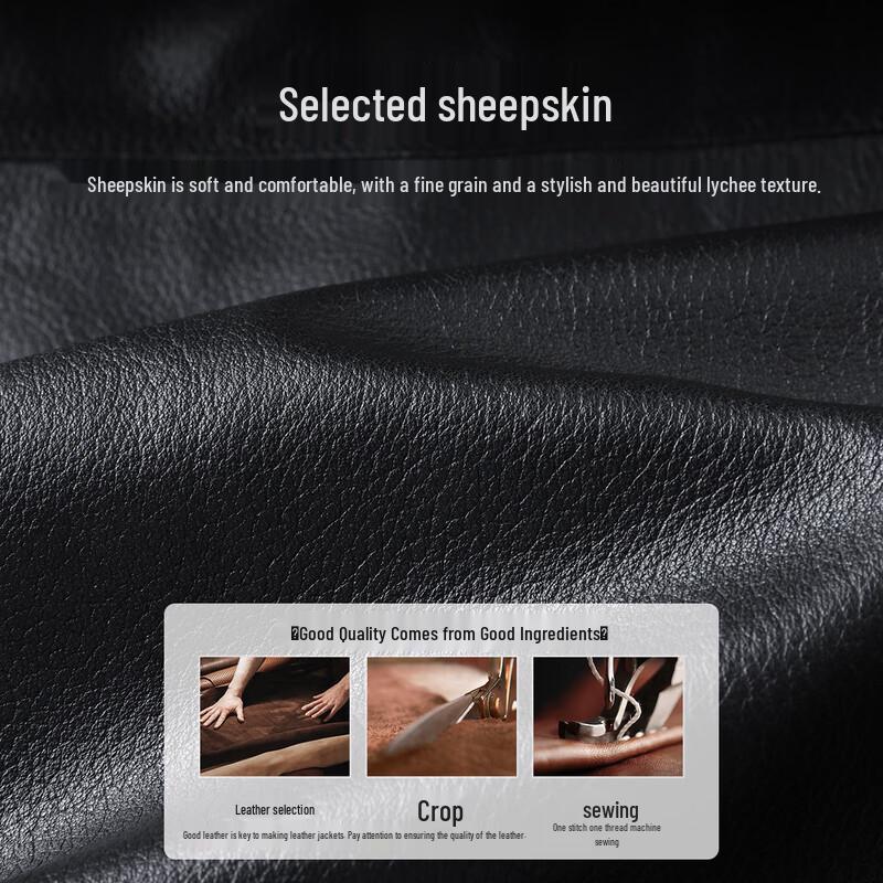 Futing Men's Lychee Grain Sheepskin Mid-Length Leather Jacket