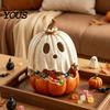 Festive Halloween Table Decor Light Up Ghost Pumpkin Decoration, Vintage Detachable Lamp with Indoor Fall Decorations LED Candle for Kitchen Tabletop