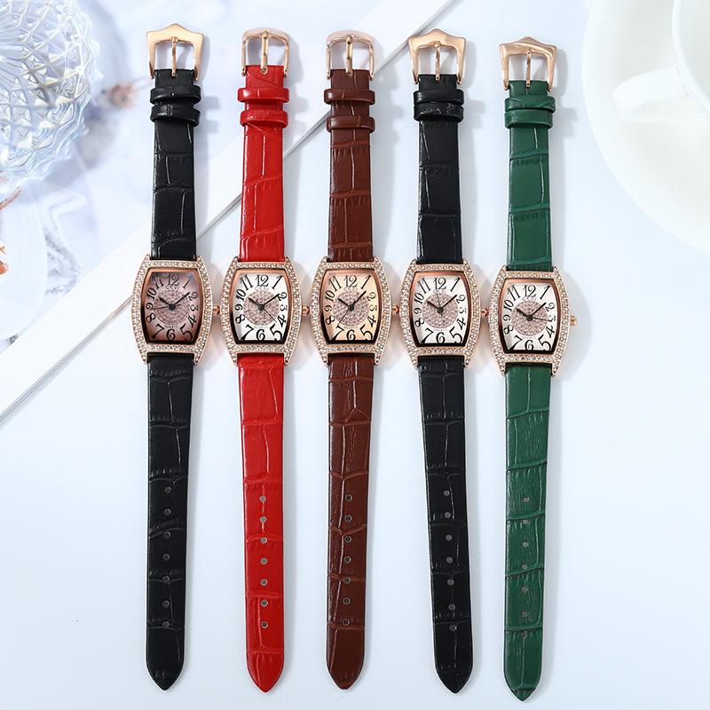 Retro Wine Barrel Women'S Watch Light Luxury Diamond-Encrusted High-End Belt Watch Women'S Waterproof Quartz Watch