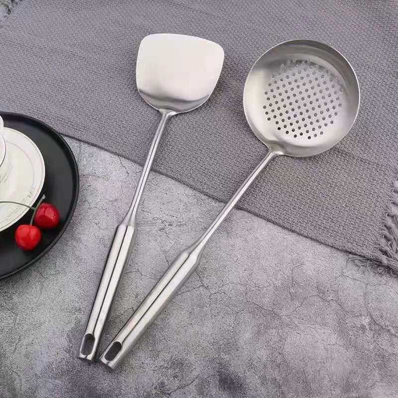 Household Kitchen Thickened Stainless Steel Spoon and Spatula Set, Cooking Utensils Set, Large Soup Spoon, Spatula