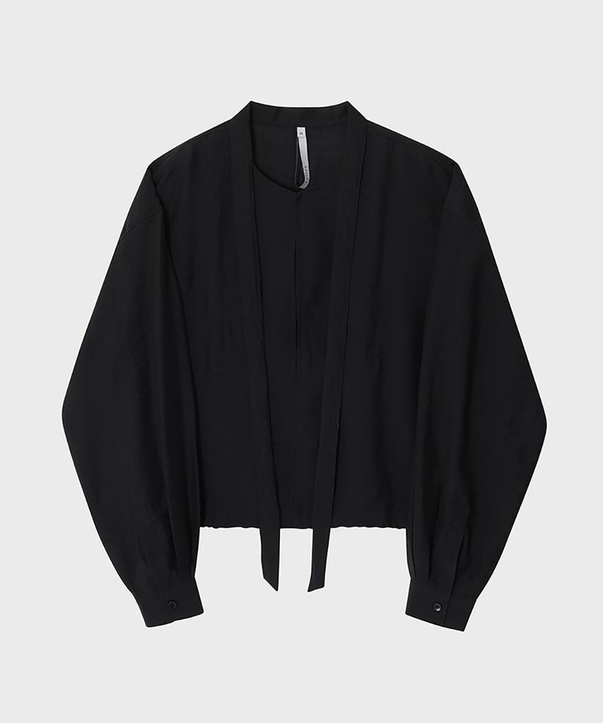 NOIRER FOR WOMAN Silk Draped Scarf Blouse (Black)