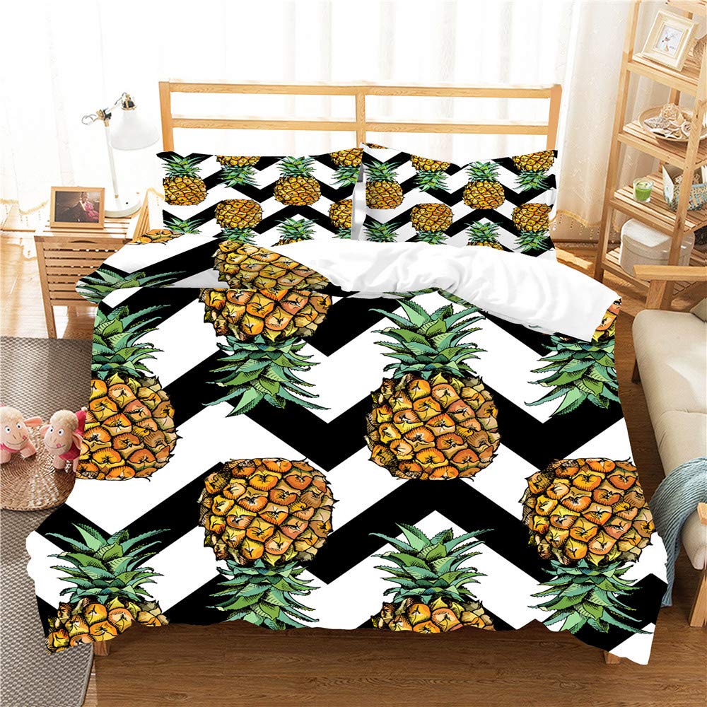 Cartoon Pineapple Duvet Cover Cute Tropical Fruit Pineapple Bedding Set Twin for Girl Teen Delicious Summer Food Comforter Cover