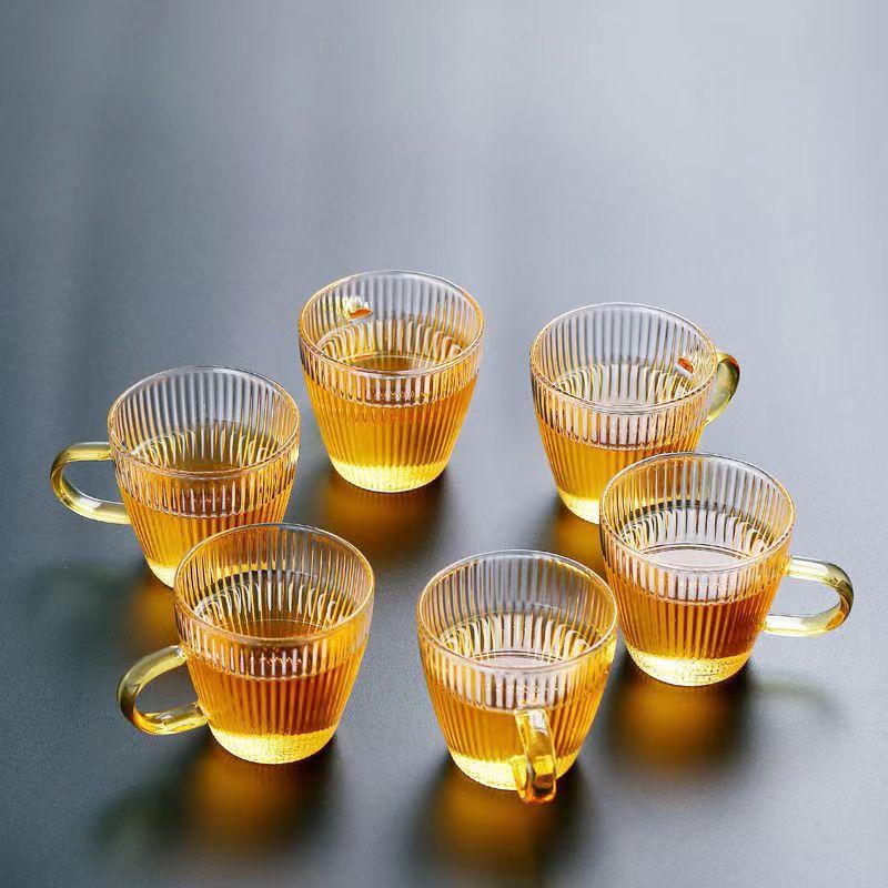 Glass Tea Cups Small Cups Home Glass Tea Set Coffee Cup Set Tea Water Cup Saucer Steak Juice Bucket Table Decor Teacup