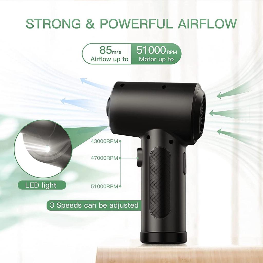 Protable Air Duster for Computer Cleaning 51000RPM Cordless Compressed Air Blower with LED Light for PC Computers Keyboard Clean