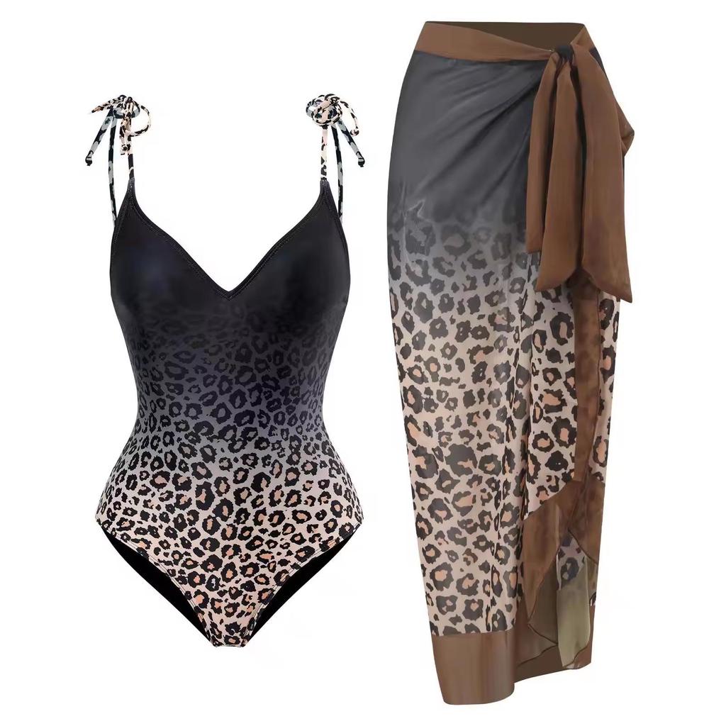 2024 European & American One-Shoulder Backless Maxi Bikini Dress with Sun Protection