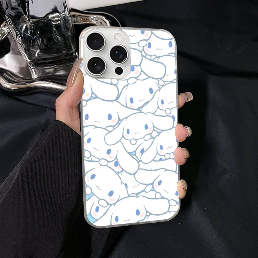 Caroon Cute C-Cinnamorolls For IPhone 17 Air 16 15 14 13 12 11 Pro Max Plus Phone Case Silvery Satin Glossy Surface