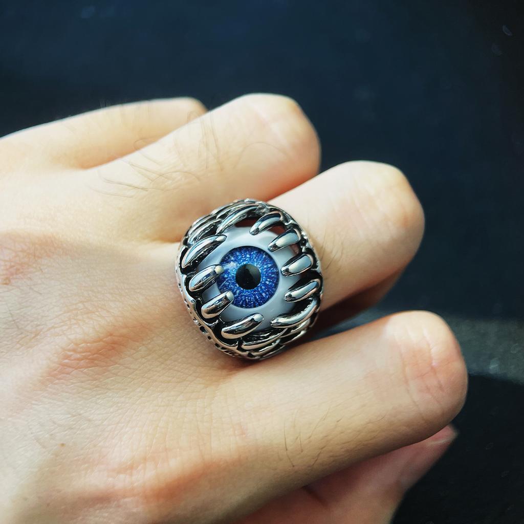Retro Teufelsauge Verstellbarer Offener Ring Für Männer Punk Gothic Edgy Zirkon Biker-Accessoires Zähne Cosplay Halloween Mystisches Geschenk