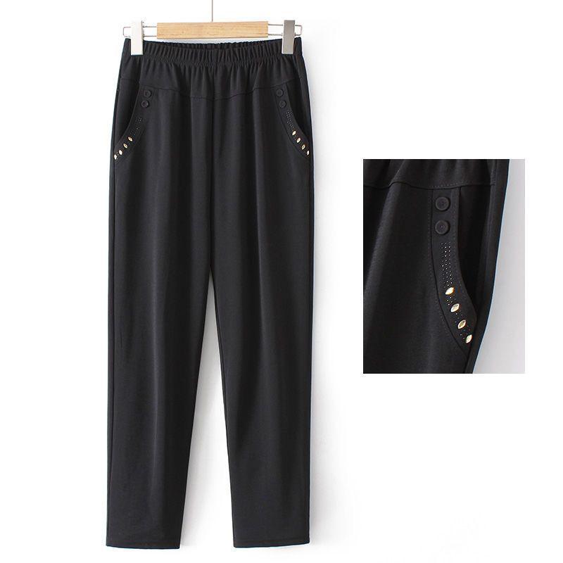 

Summer High-Waisted Loose Straight-Leg Pants for Middle-Aged and Elderly Women XL (85-105 jin) чёрный