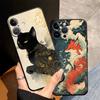 Retro Fox Cat Case for iPhone 17Air XS Max 13 12 11 17 Pro Max XR 7 8 15 16 14 Plus Black Soft Phone Cover