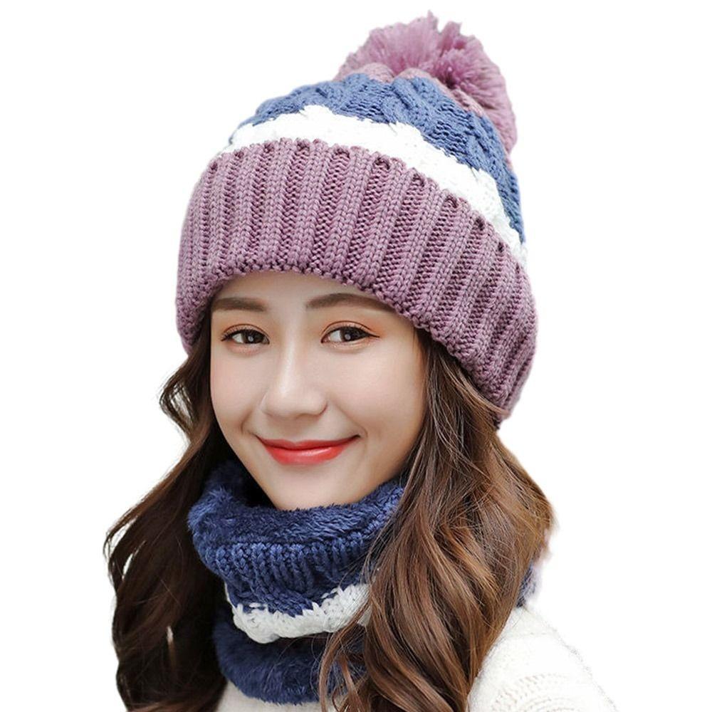 Coral Fleece Woolen Hat Soft Hooded Thermal Cap Fashion Cold Proof Scarf  School